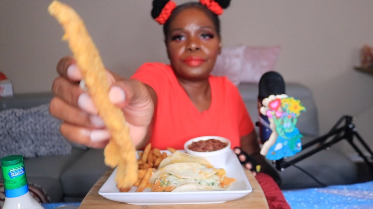 Fish Taco Cajun Fries ASMR Eating Sound