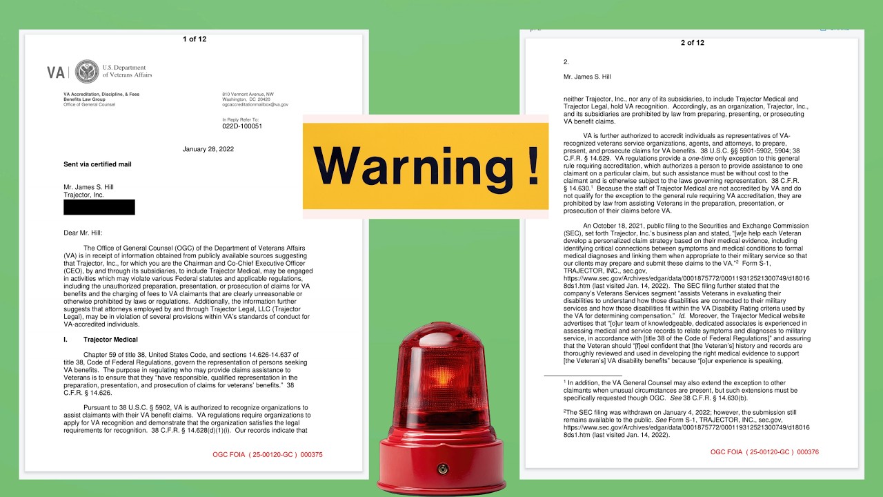Why Did the VBA Send a Warning Letter to  the For-Profit Claims Co. 