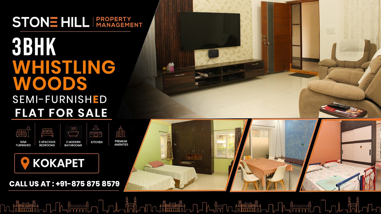 🏡 3 BHK Flat for Sale @ Whistling Woods, Kokapet {Semi-Furnished}