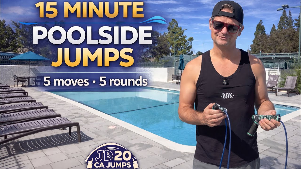 Poolside jumps: 15 minute workout- 5 moves- 5 rounds- 1/4lb rope 