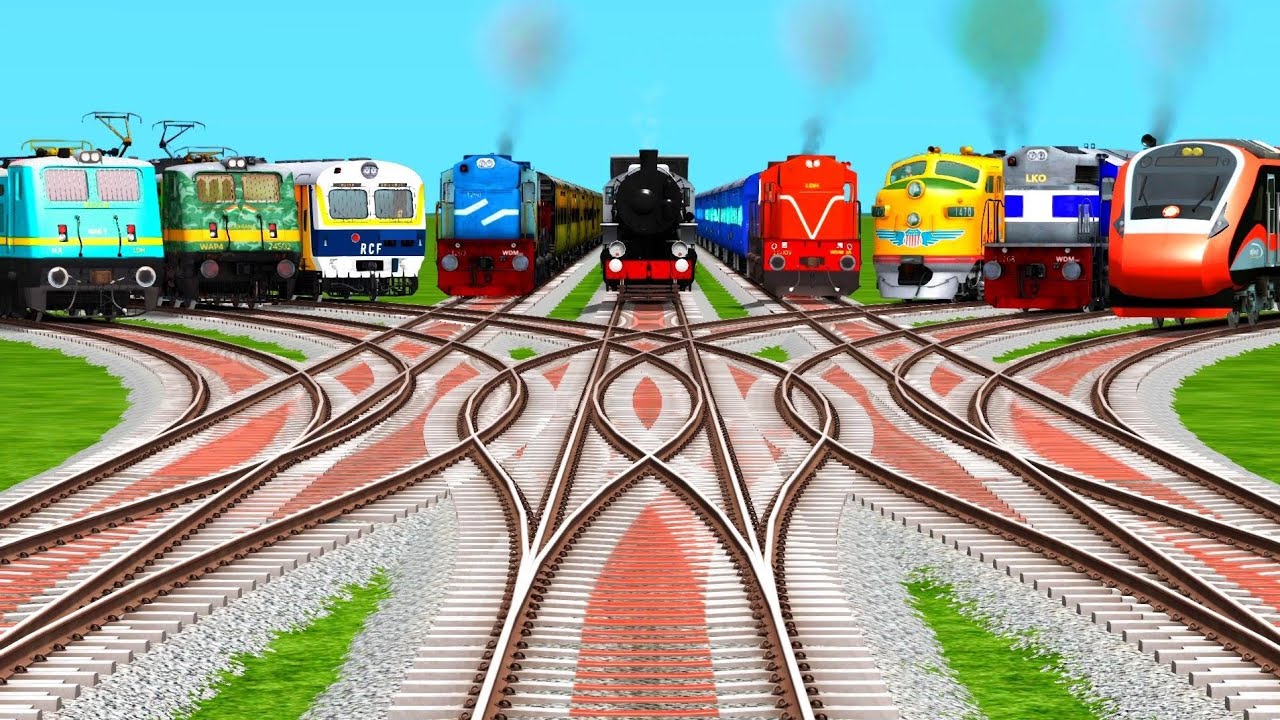 Nine Railgadi Runs On Bumpy Branched Curved Railroad Tracks || Indian Train Simulator Game