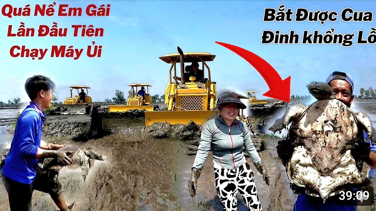 Lần Đầu Tiên Em Gái Tập  Chạy Xe Ủi Đất Bất Ngờ Bắt Được Cua Đinh Khủng Lồ 