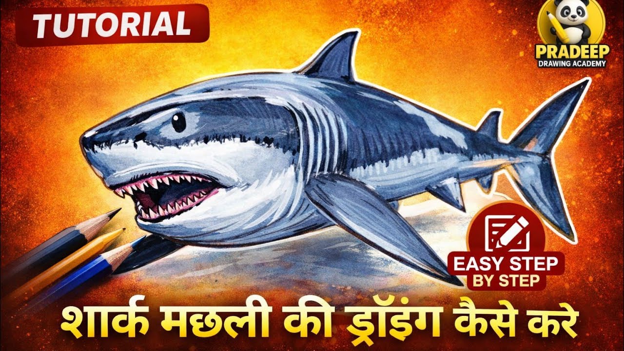 शार्क मछली की ड्रॉइंग कैसे करे || shark color drawing || easy color filiing || simple shark drawing