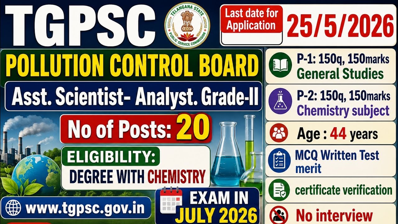 Pollution Control Board 20 POSTS, TGPSC Telangana Pollution Control Board Recruitment 2026 25 May 26