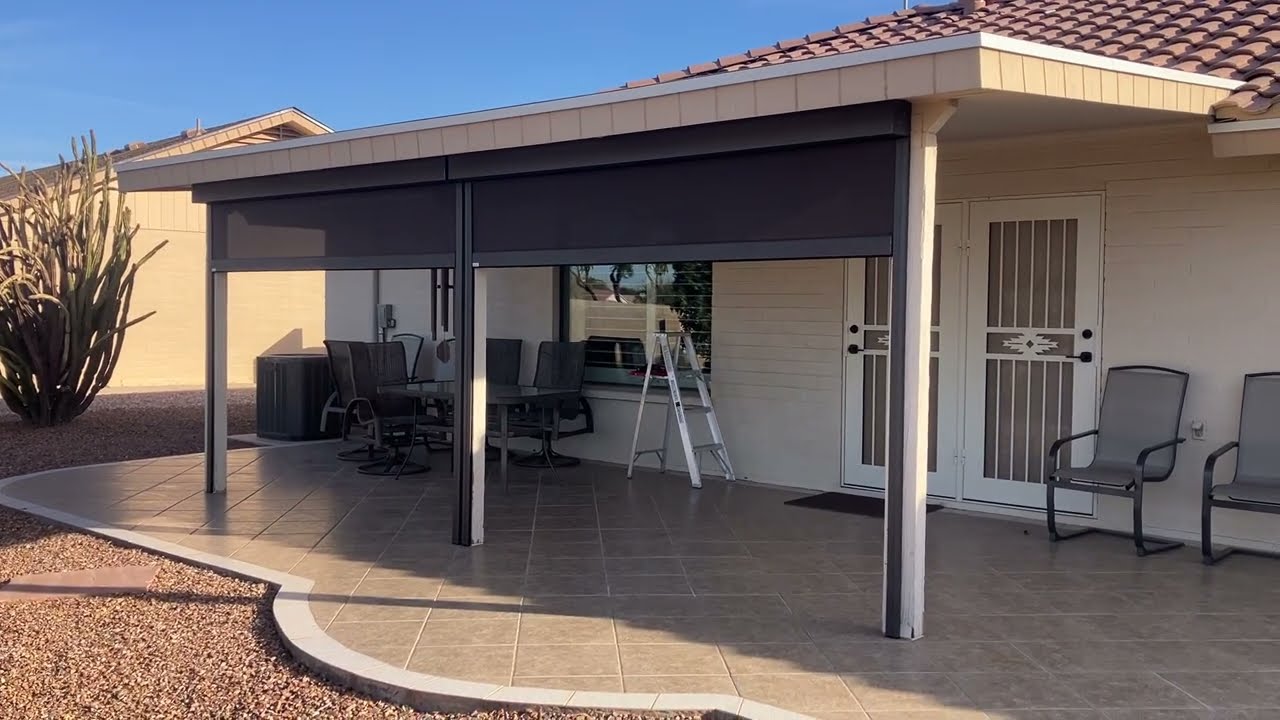 Sunland Village Transformation: Motorized Rainier Power Screens Create the Ultimate Shaded Retreat!