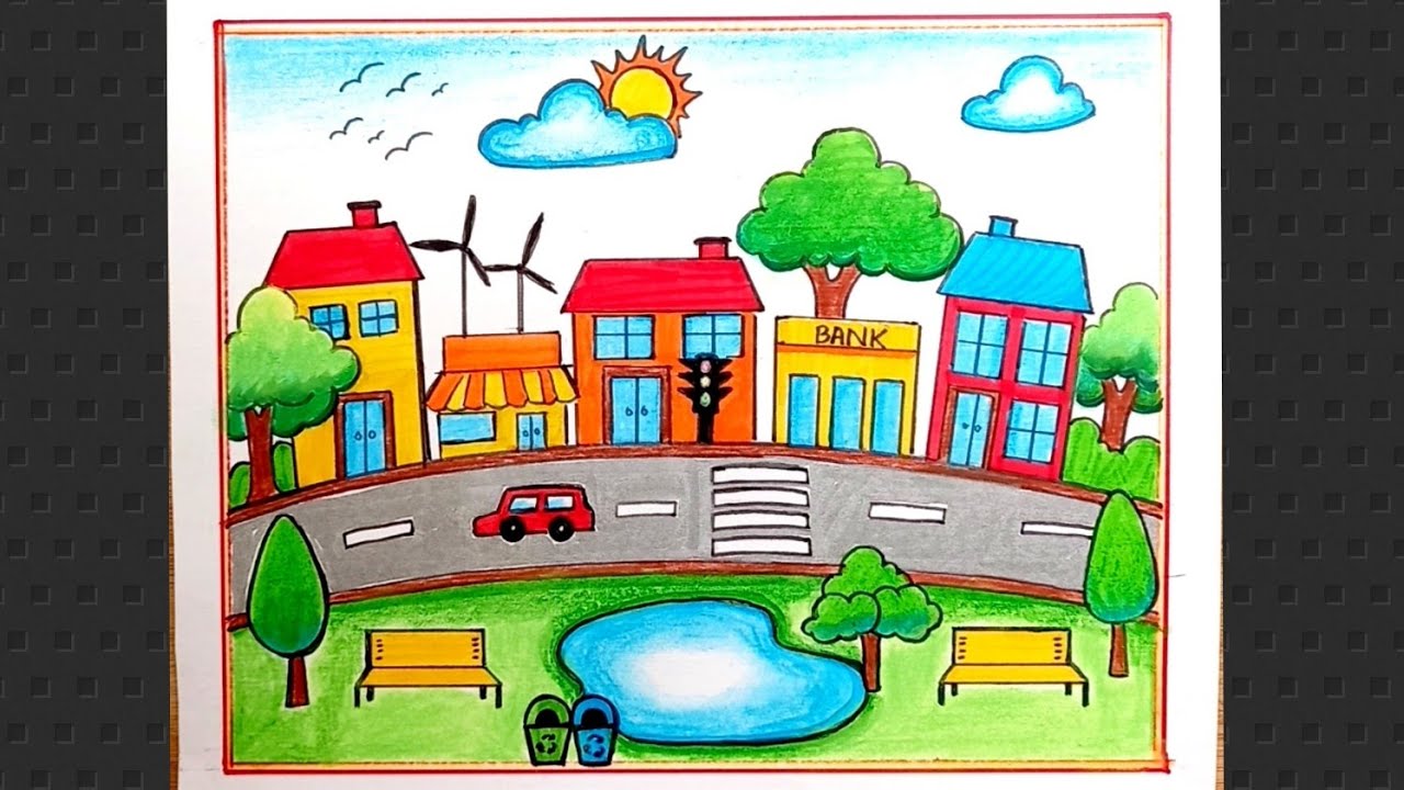 My Dream City Drawing/ Clean City Green City Drawing/City Scenery/ Green City Drawing