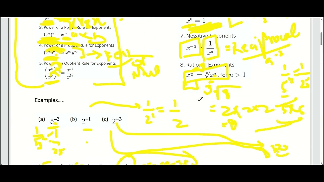 Grade 9 Math | Unit 1: Lesson 6.2 - Exponent Laws Part 2 (Fractional and Negative)