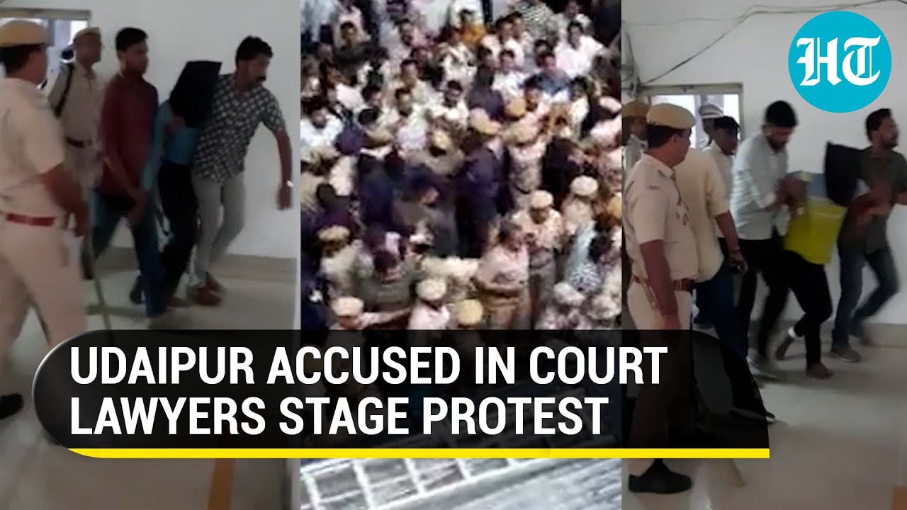 Udaipur lawyers chant 'sar tan se juda' slogans as cops present Kanhaiya Lal murder accused in Court