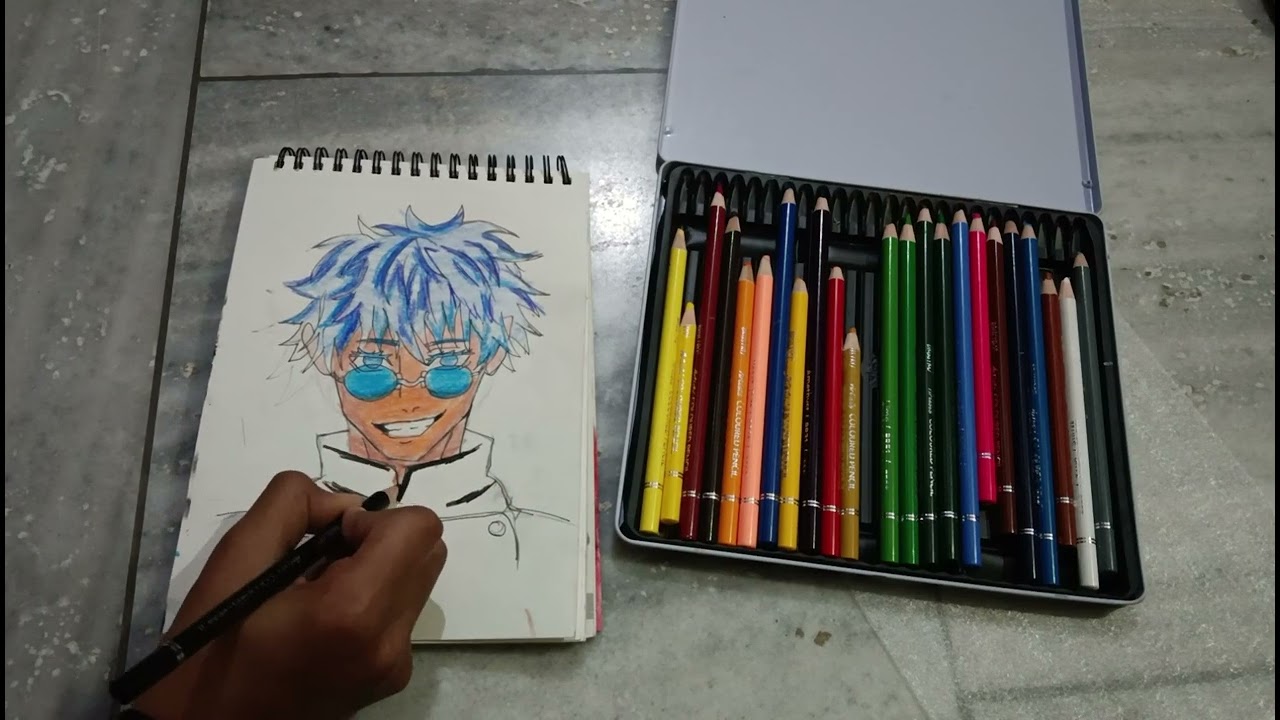 Drawing of gojo☠️#art💯🔥 #trending #short feed using bristro pencil colours