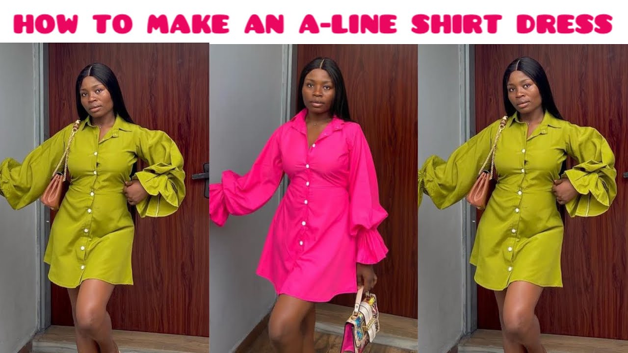 How to cut and sew a Shirt dress with collar / A line dress cutting and stitching