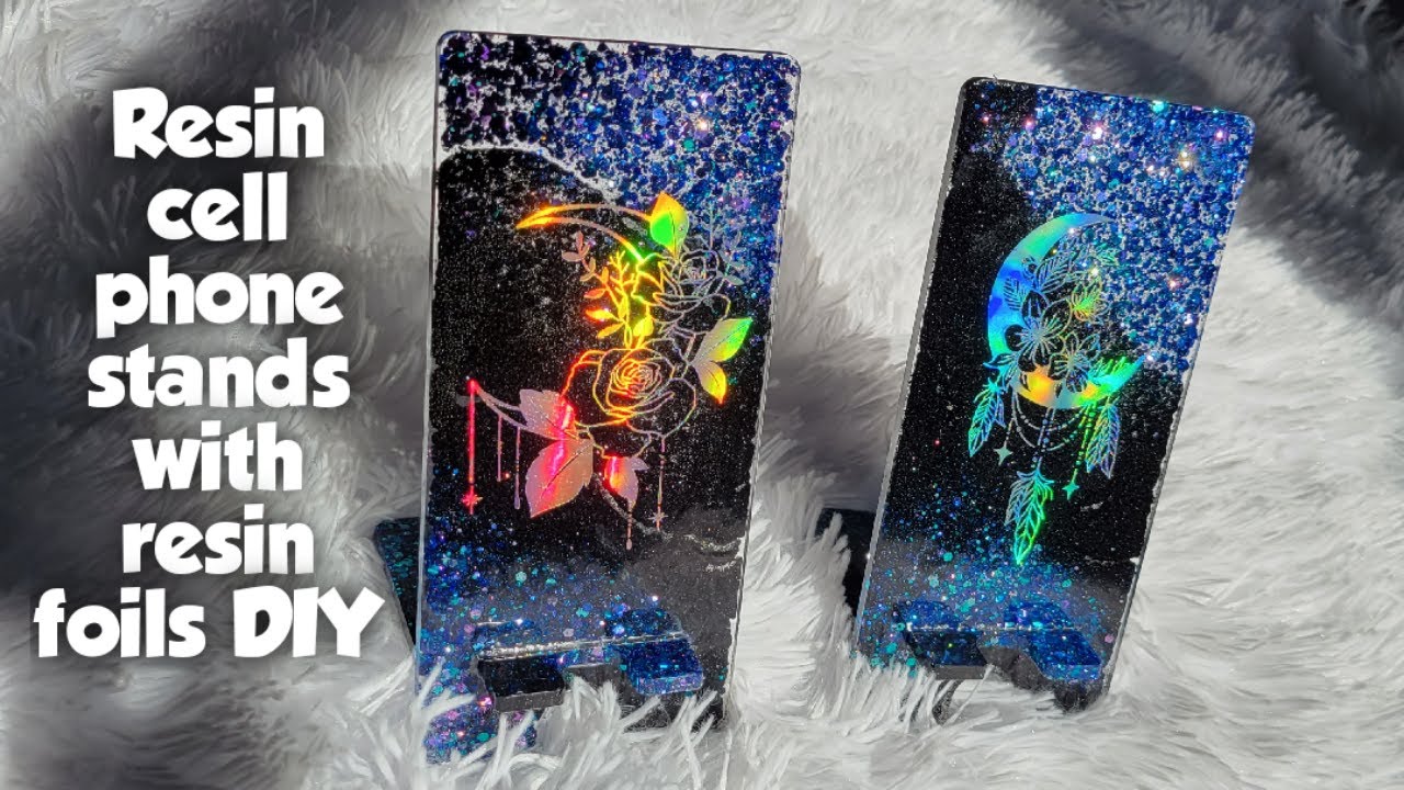 Making resin cell phone stands with resin foils and glitter