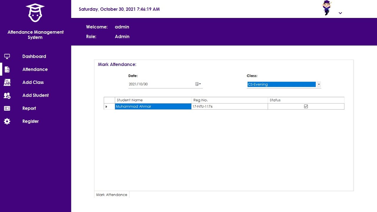 Attendance Management System | User Control Mark Attendance | C#