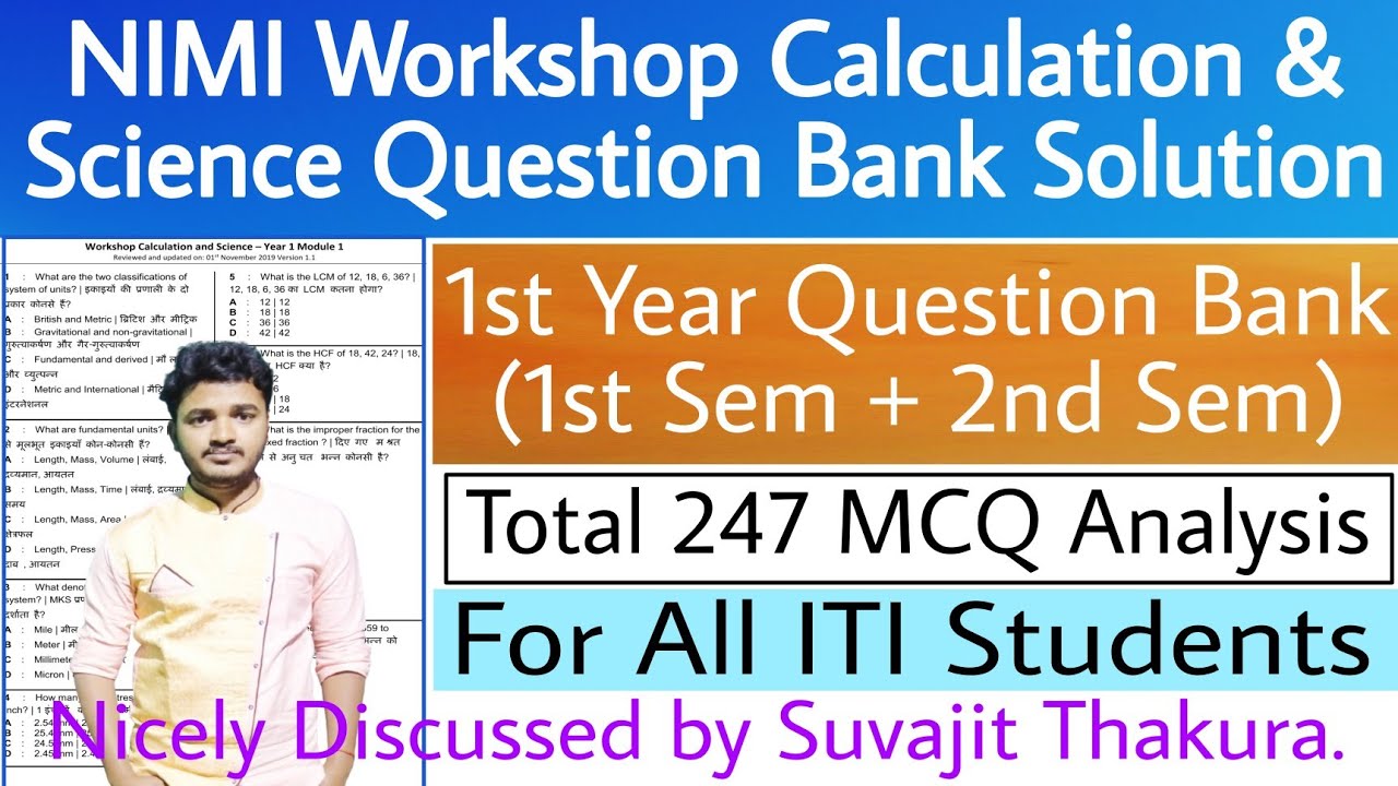 ITI NIMI Workshop Calculation and Science 1st Year Question Bank Solution in Hindi / English
