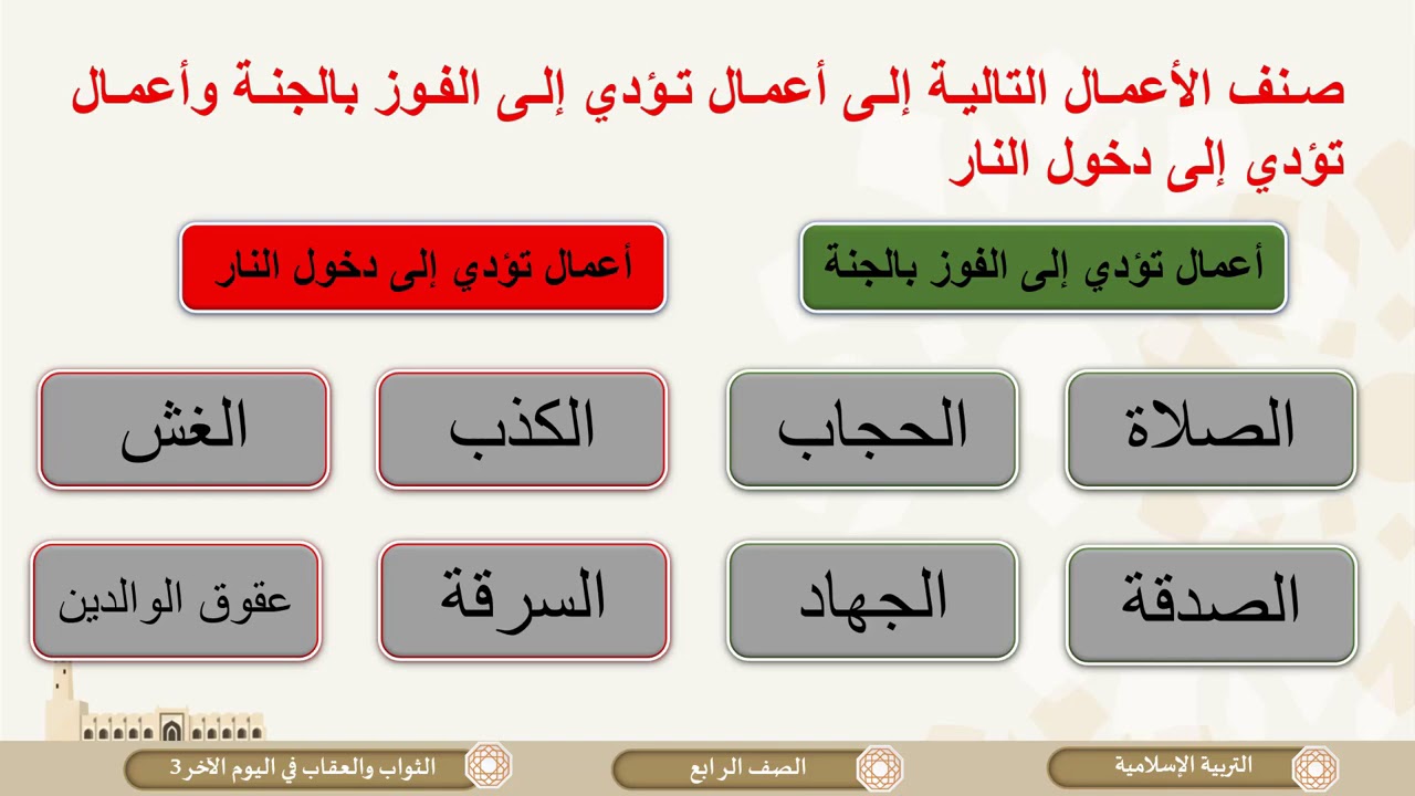 الصف الرابع   التربية الإسلامية   الثواب والعقاب في اليوم الآخر ج3