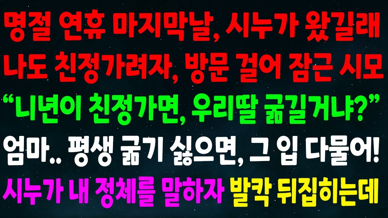 (반전신청사연)명절연휴 마지막날 시누 왔길래 친정가려자 방문 잠근 시모