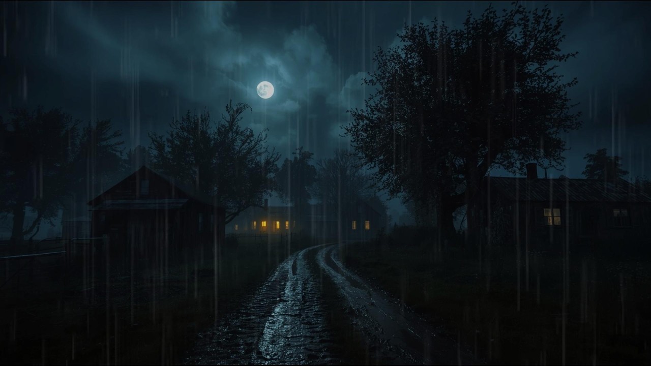 Night Rainfall At Rural Village | Relaxing & Sleep Calm Ambience
