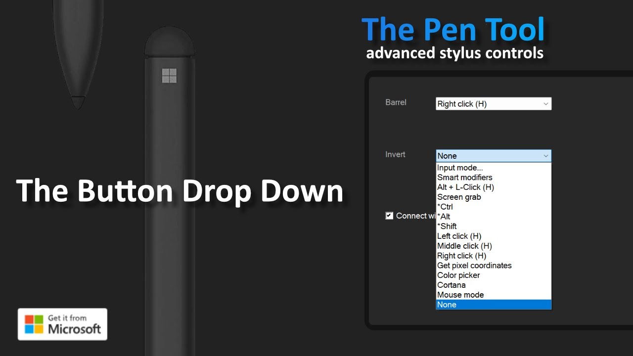 The Pen Tool - Button dropdown list - input, smart modifiers, hover right click, cortana, pixel get