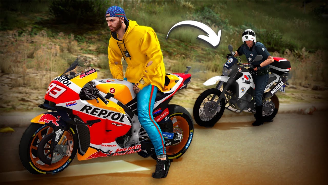 GTA V - VIDA REAL | TIVE QUE DAR FUGA NA POLICIA COM A MOTO DE CORRIDA ! #441
