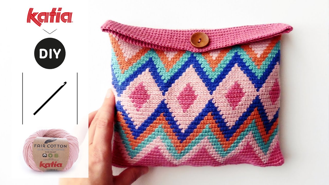 Aprende Tapestry Crochet: patrón fácil para hacer un neceser con Katia Fair Cotton