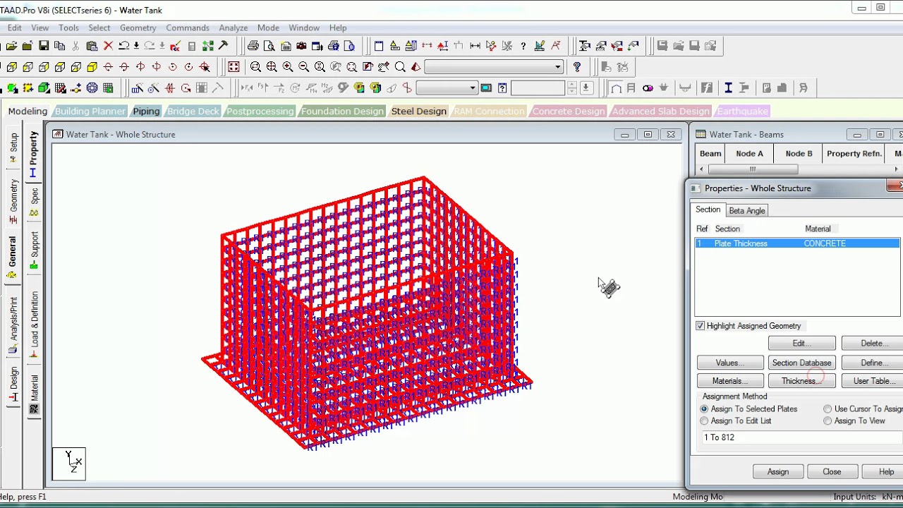 Design of water tank in STAAD Pro