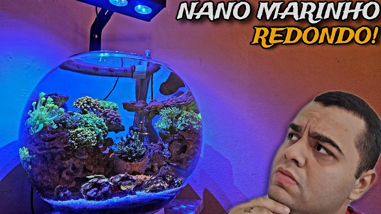 AQUÁRIO NANO MARINHO REDONDO DE 30L COM CORAIS!