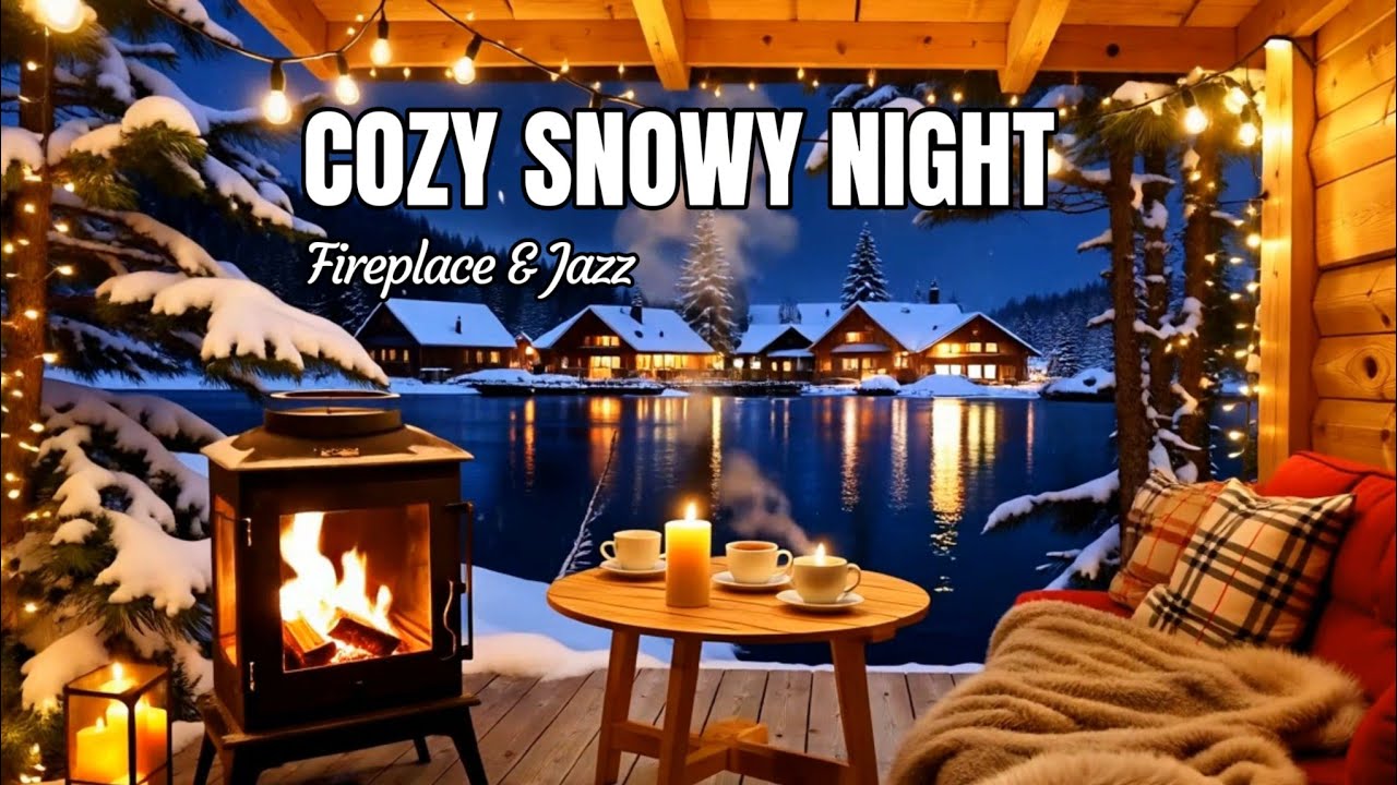 Snowy Night in a Cozy Cabin ❄️ Fireplace Jazz & Relaxing Winter Ambience