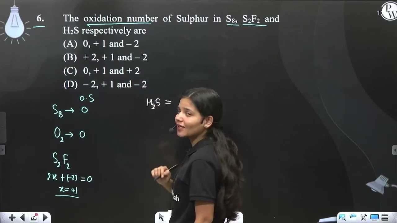 The oxidation number of Sulphur in S8, S2F2 and H2S respectively are....