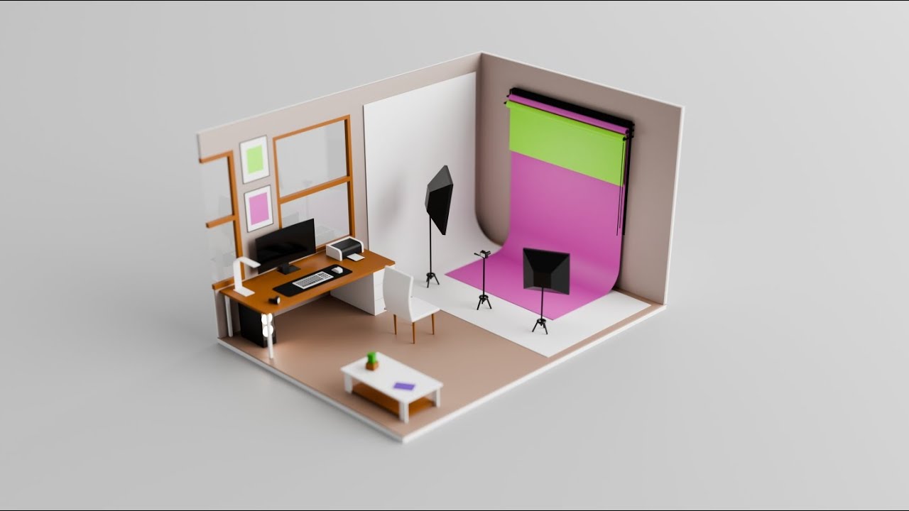 3d isometric studio in Blender