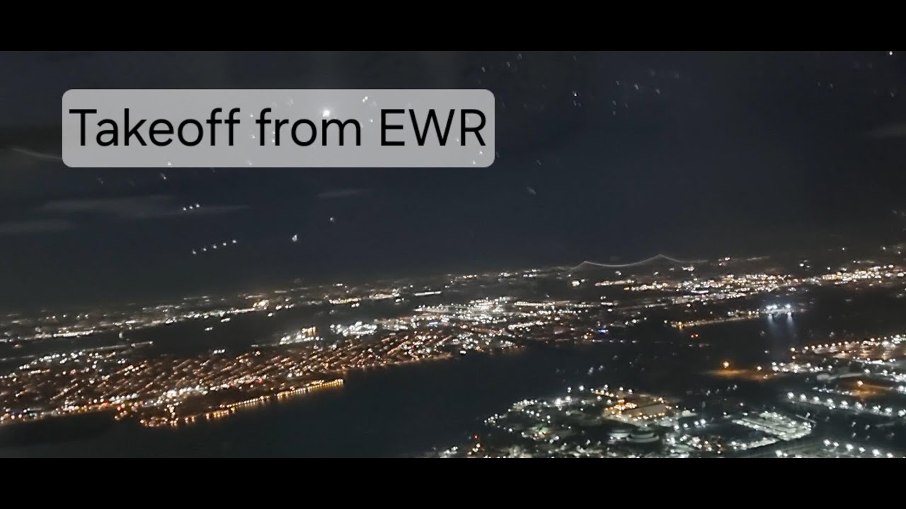 Pushback, full taxi and night takeoff from EWR Newark Liberty Airport