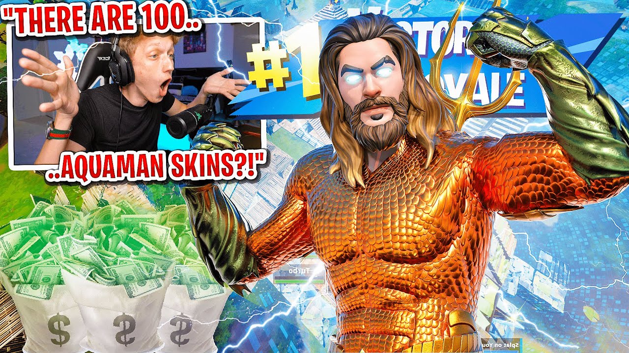 I got 100 AQUAMAN SKINS to scrim for $100 in Fortnite... (best superhero skin)