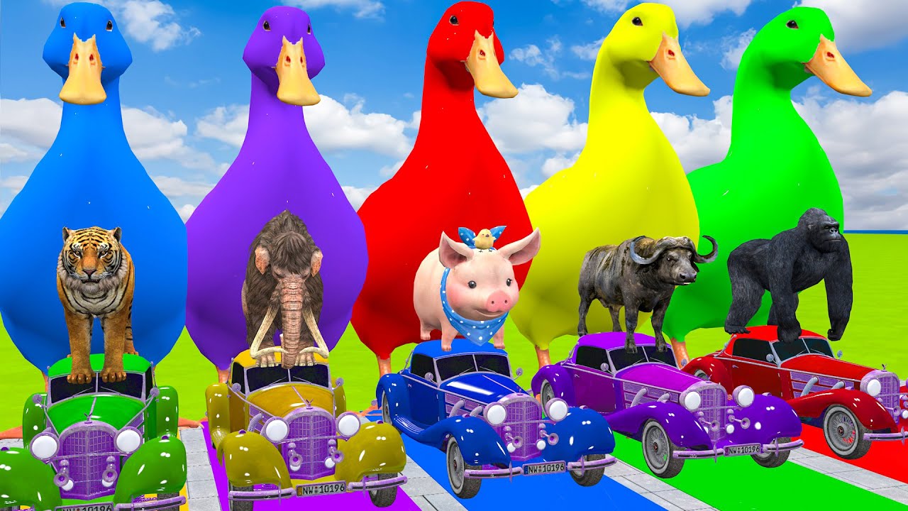 Long Slide Game With Elephant Gorilla Buffalo Hippopotamus Tiger 3d Animal Game Funny 3d Animals