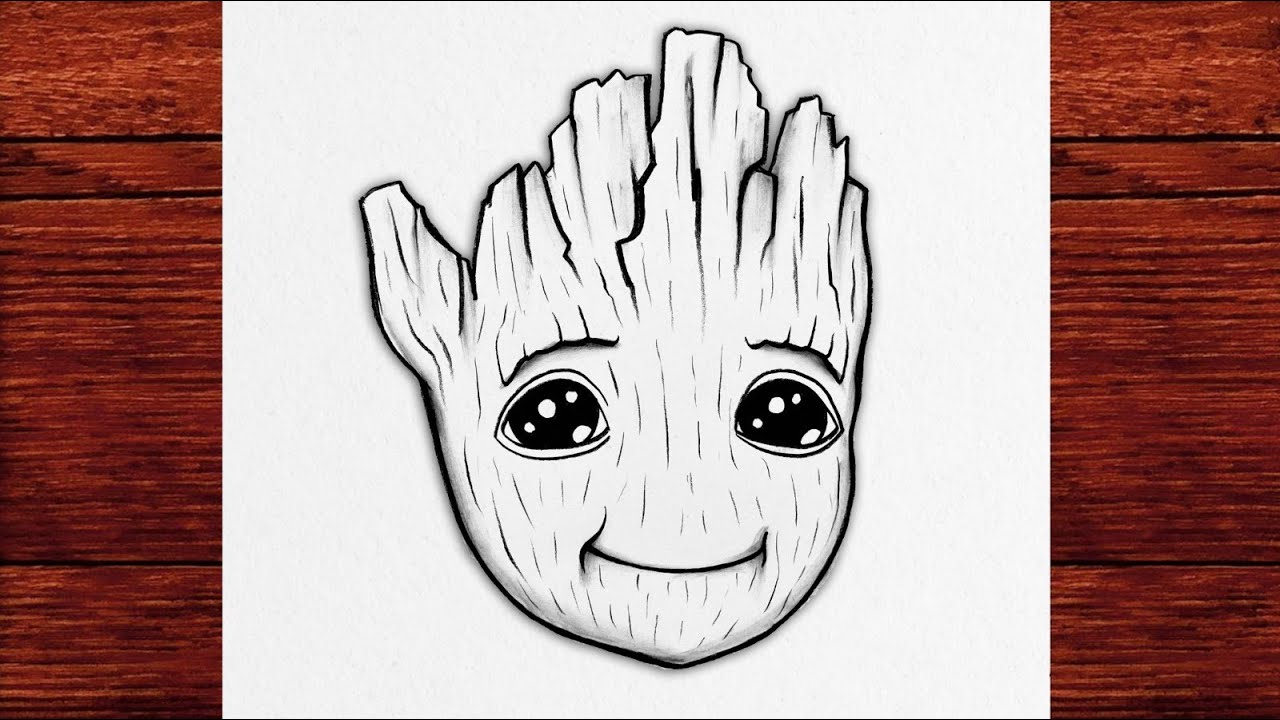 Groot Face Drawing | Simple Tree Character Pencil Art for Beginners