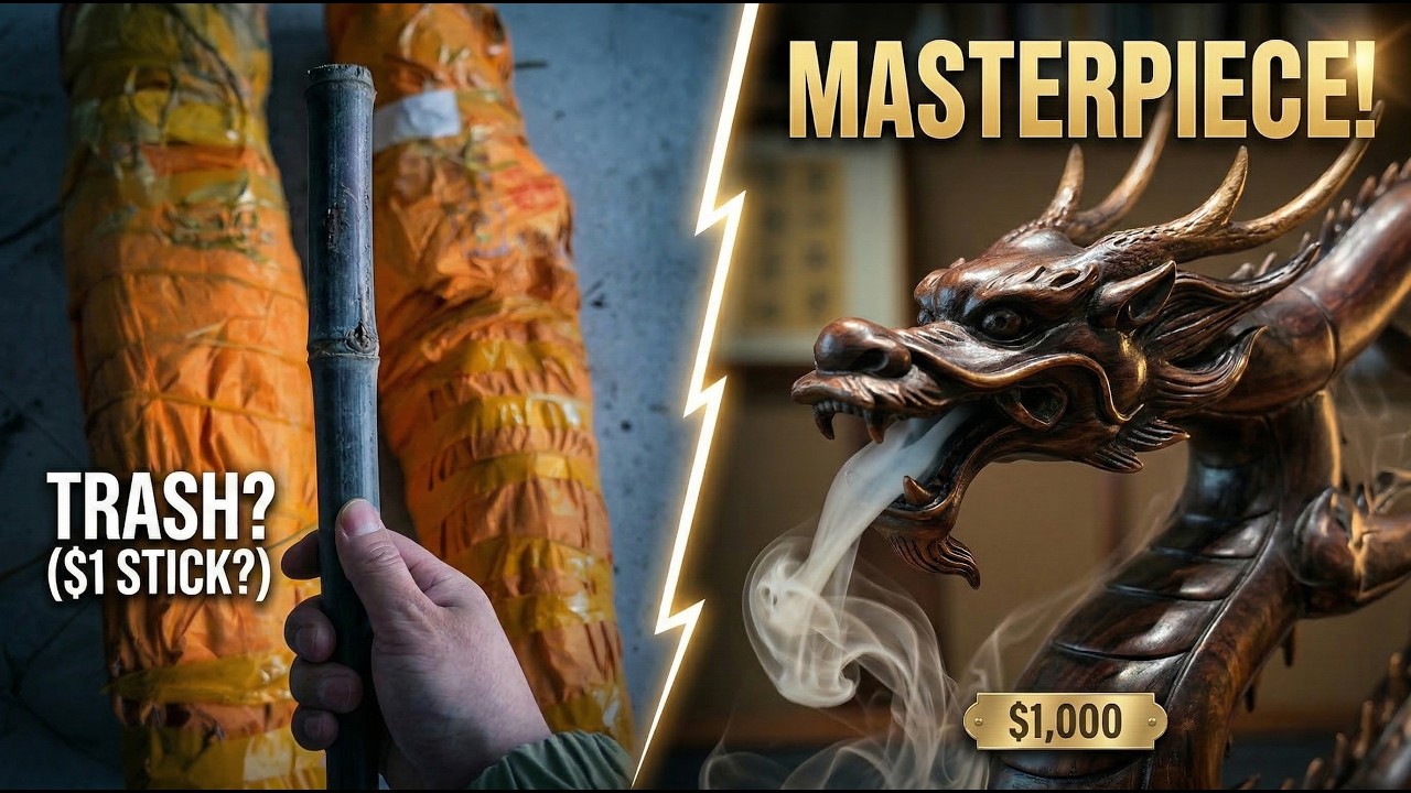 I Turned TRASH Bamboo Into a $1,000 Dragon Masterpiece! #DIY #Woodworking #satisfying