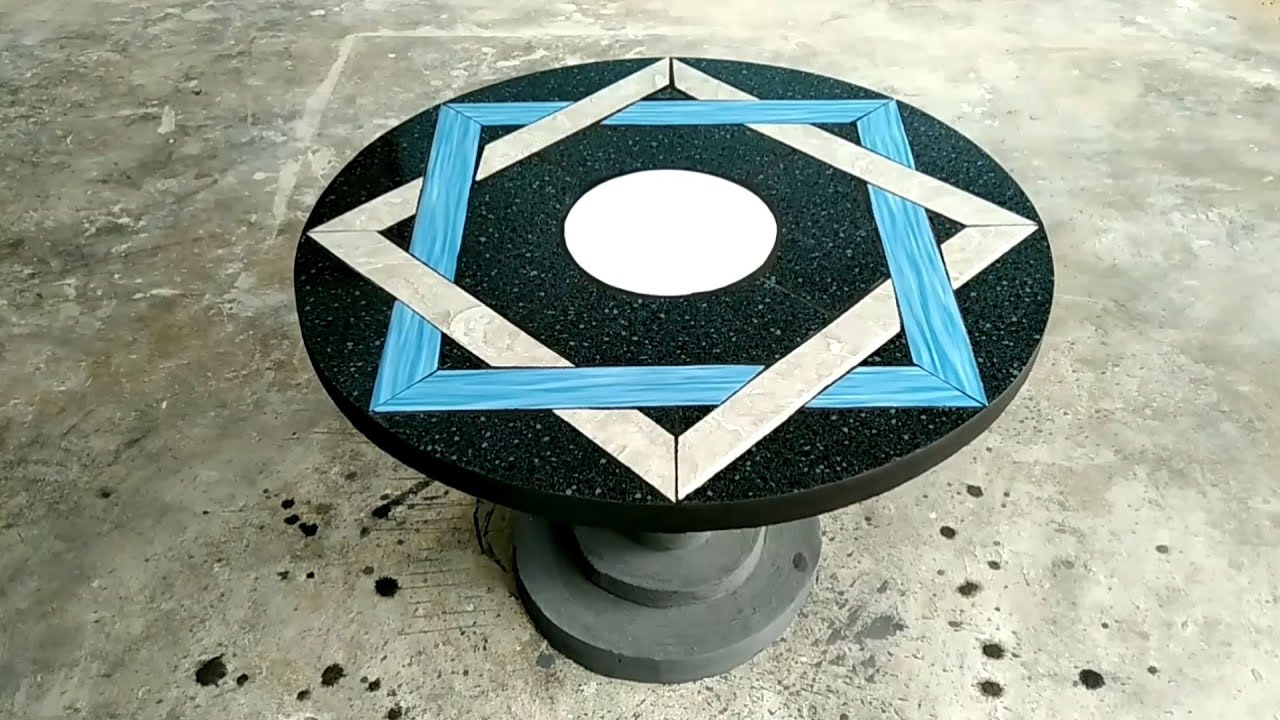 How to make a unique round garden coffee table with cement and ceramic tile # 77