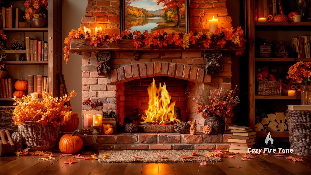Уютная Осенняя Атмосфера у Камина 🍂 Нежный Ноябрьский Джаз и Потрескивание Огня для Комфорта