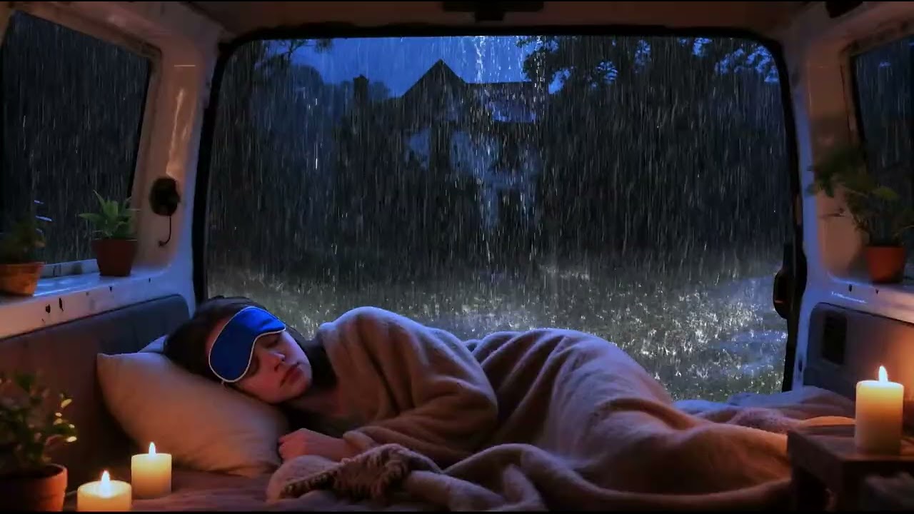 Chuva Noturna no Carro 🚗 Sons Calmantes com Trovões Suaves para Sono Profundo