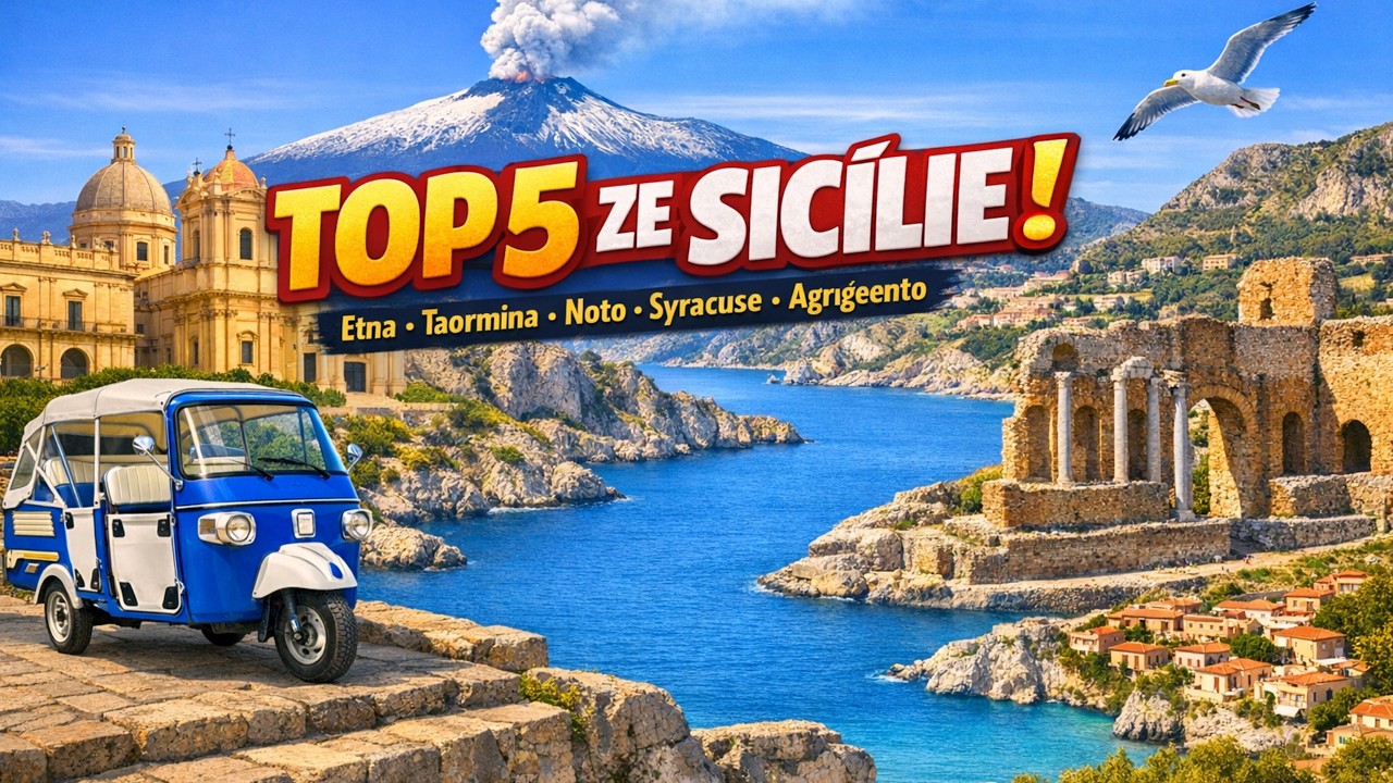 Sicílie.  Staříci na cestách. Agrigento, Etna, Syrakusy, Noto. Itálie autem.