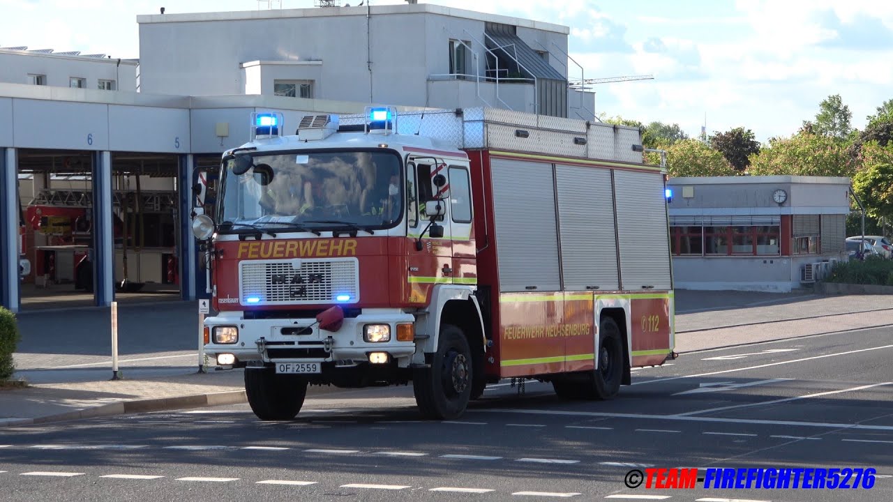 [Verkehrsunfall in der City] HLF20-1 + StLF20/25 + RWG2 + KdoW FF + RTW DRK RW Neu-Isenburg