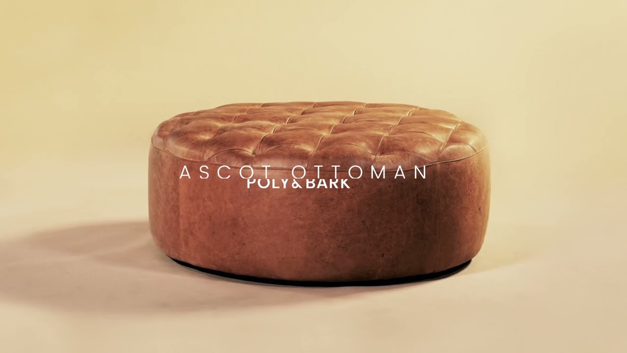 Ascot Ottoman in Cognac Tan by Poly & Bark | Leather Ottoman, Tufted, Modern, Mid-Century Ottoman