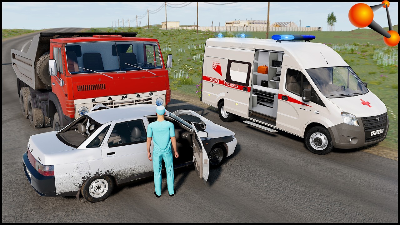 СПАСАЮ ЛЮДЕЙ на СКОРОЙ! Вызов на ДТП! - BeamNg Drive
