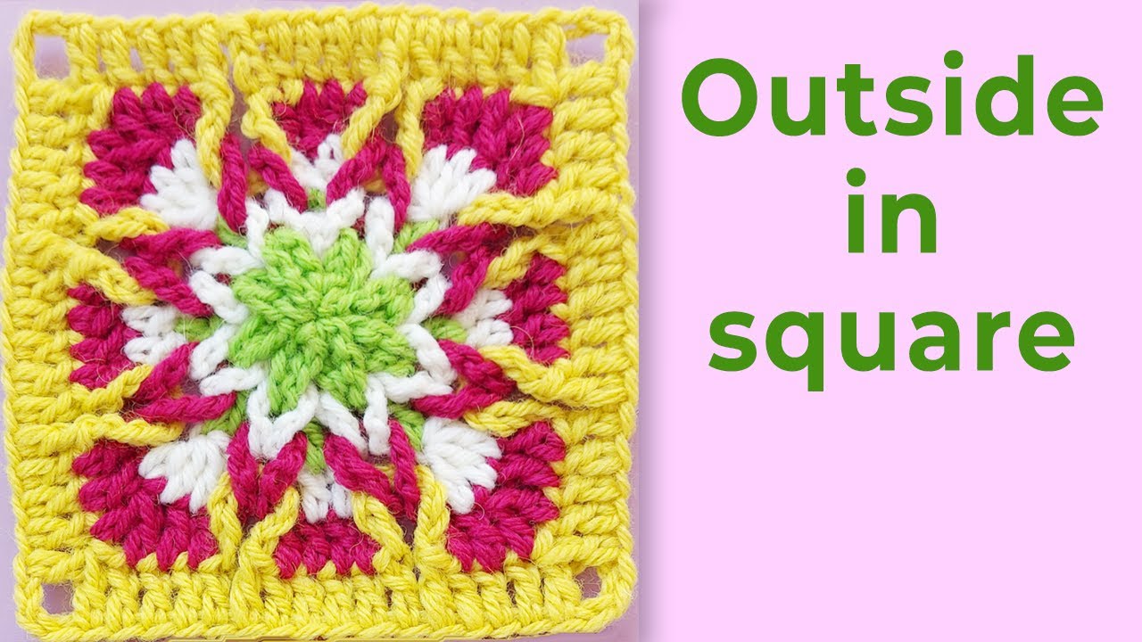 Crochet square with star detail. Easy chain loops