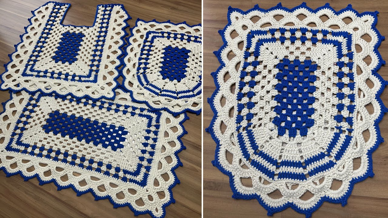 Jogo de banheiro de crochê retangular tampa do vaso passo a passo tutorial vídeo aula