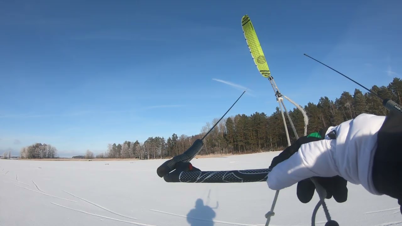 Snowkiting Svinskärsudde kvicksund 9/2 2026 vind 3-4 m/s