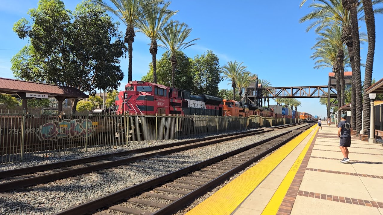 BNSF Stack Train at Fullerton Station with Ferromex #4031 SD70ACe Power on it