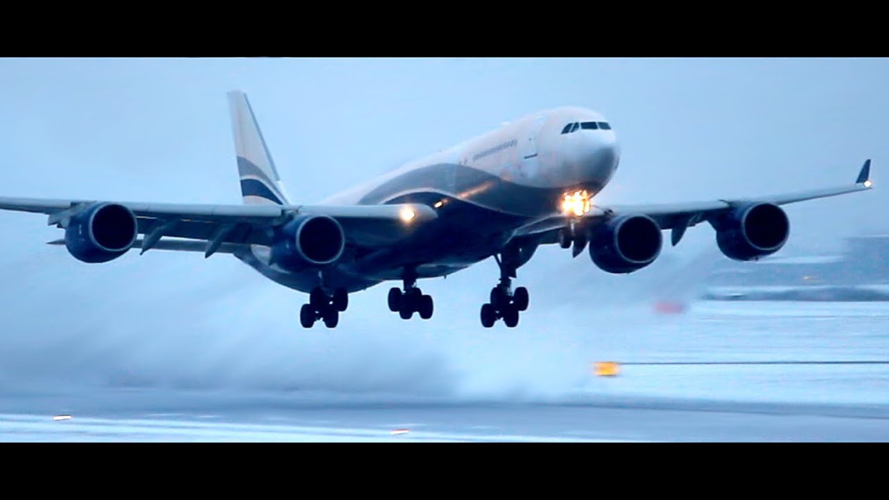 A345 SNOW BLAST | HiFly Airbus A340-500 Takeoff Helsinki Airport | CS-TFX