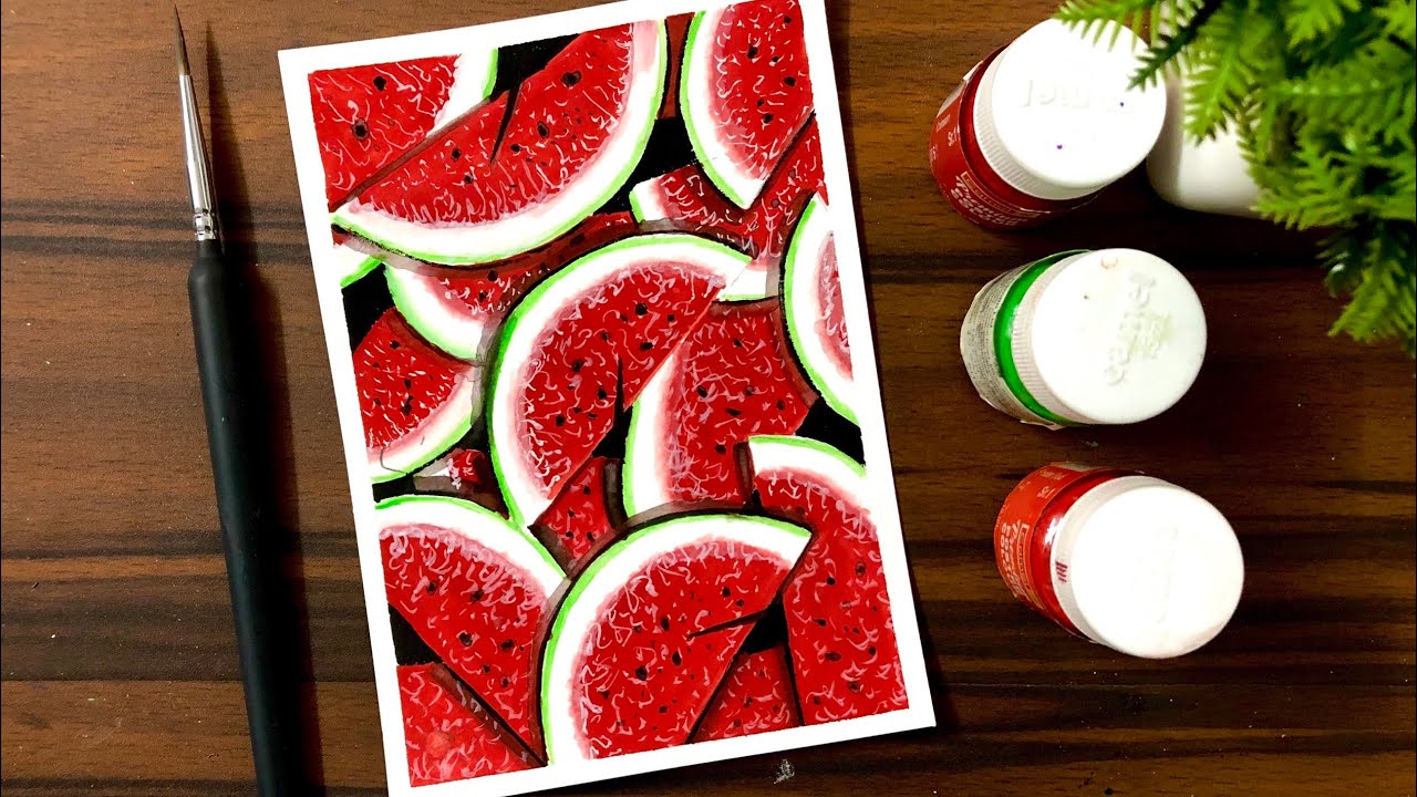 Poster Colour Painting of Watermelon | Painting Ideas | Realistic Painting