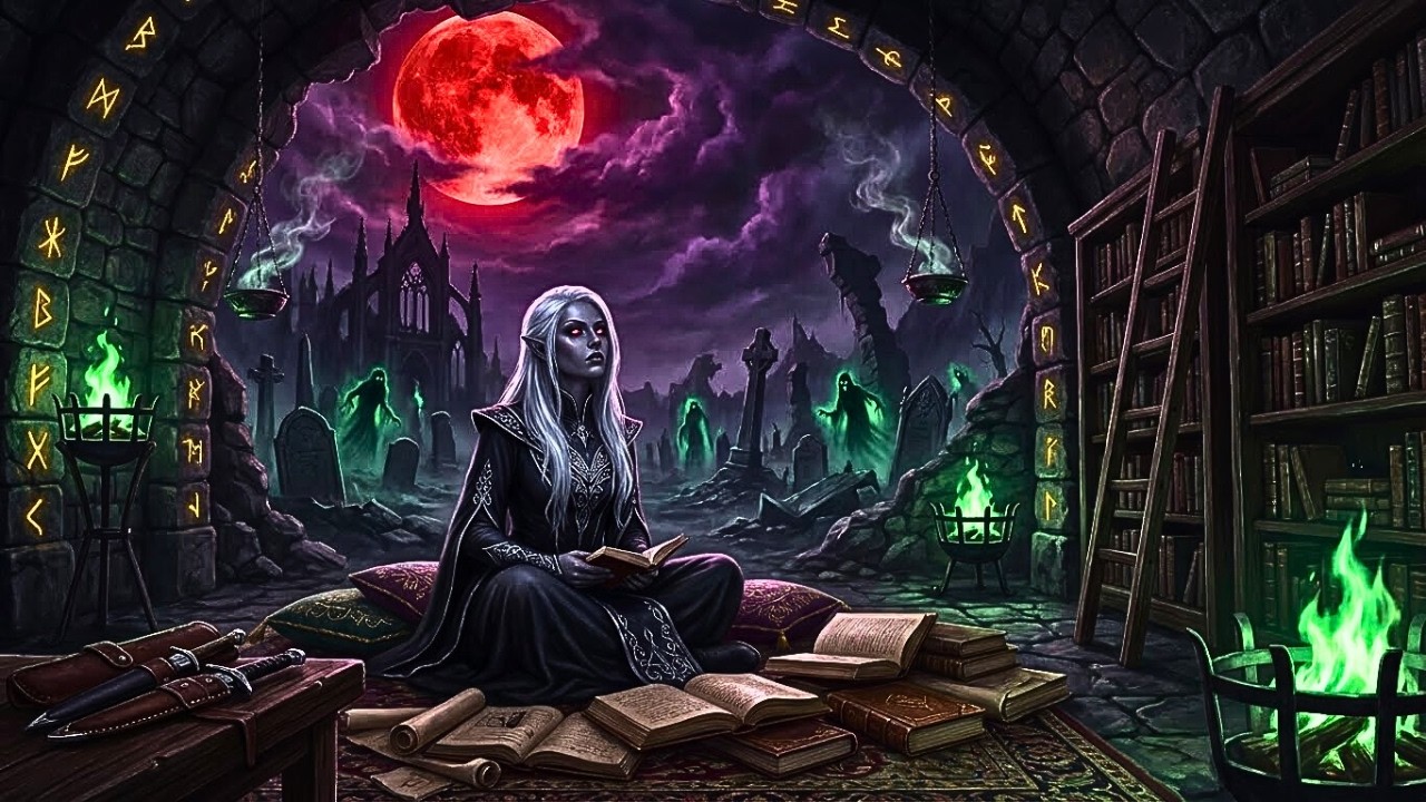 Hidden Chamber Under Ruined Chapel as Blood Moon Rises | Gothic Ambience for Writing & Focus