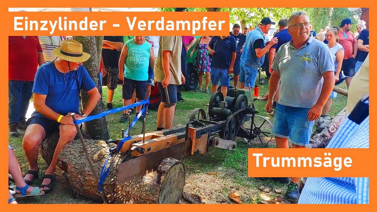 Höllengerät! | Trummsäge mit Einzylinder-Verdampfer Motor längt Baumstamm ab | Heuchelheim 2025