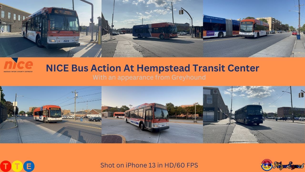 60 FPS 2024: NICE Bus Action @ Hempstead Transit Center With A Cameo Appearance From Greyhound
