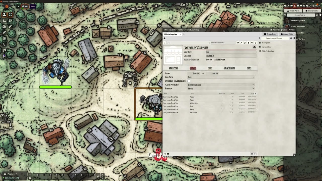 Foundry VTT - Add on: Monk's Enhanced Journal - Making a Shop!
